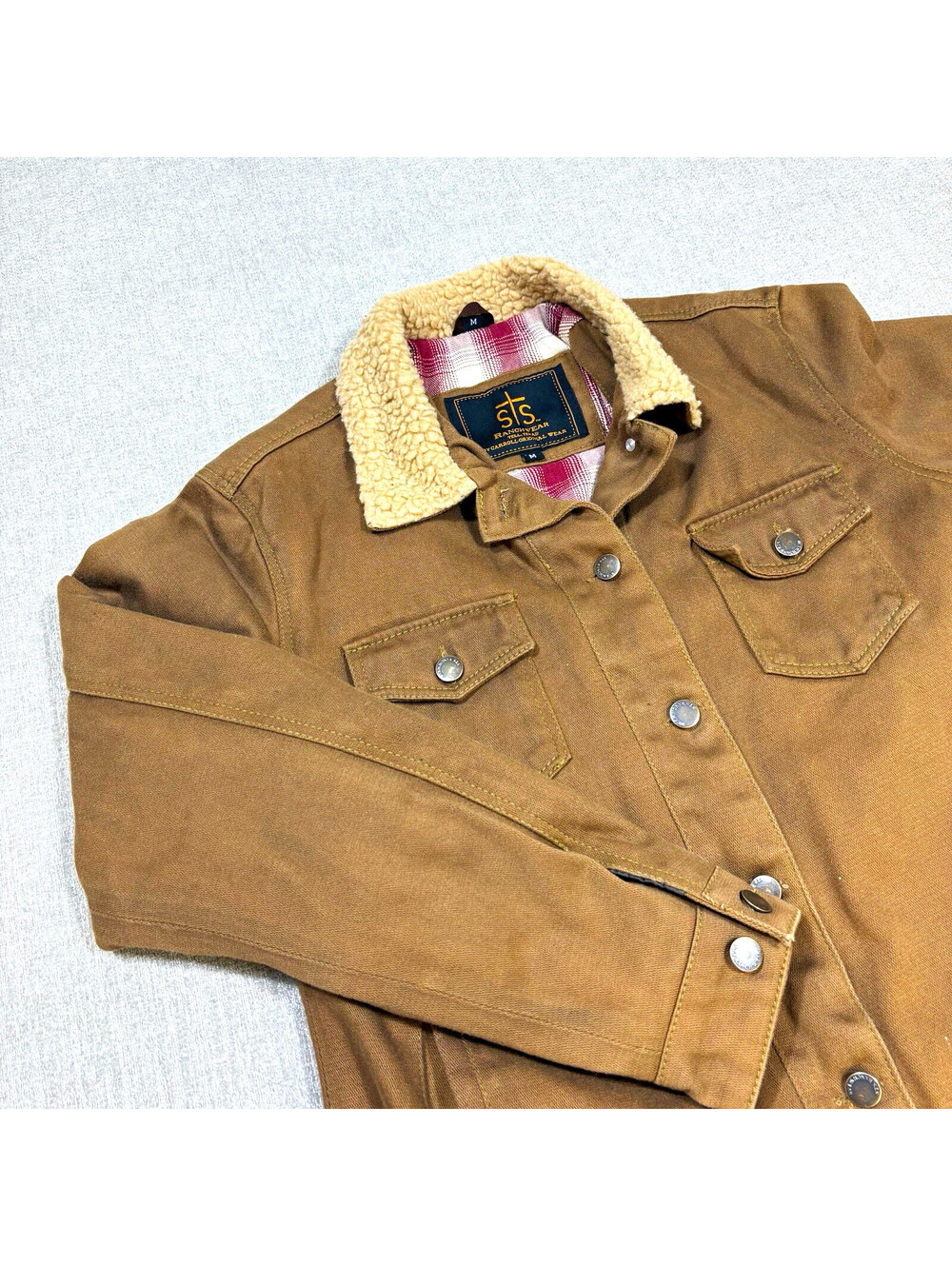 STS Ranchwear Womens M Brown Canvas Sherpa Collar Jacket Flannel Lined Western